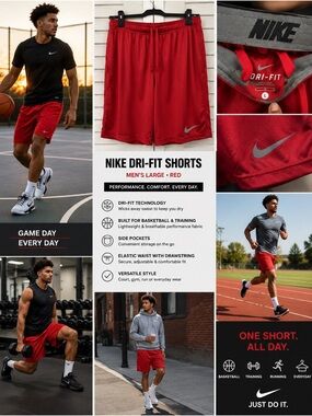 Nike Dri-FIT Shorts Large Red Athletic Basketball Training Gym Pockets Workout